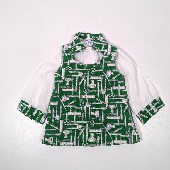 Vintage Other - Vintage Ruth Scharf Dress Baby Girls Size 12-18m Green Math Ruler School